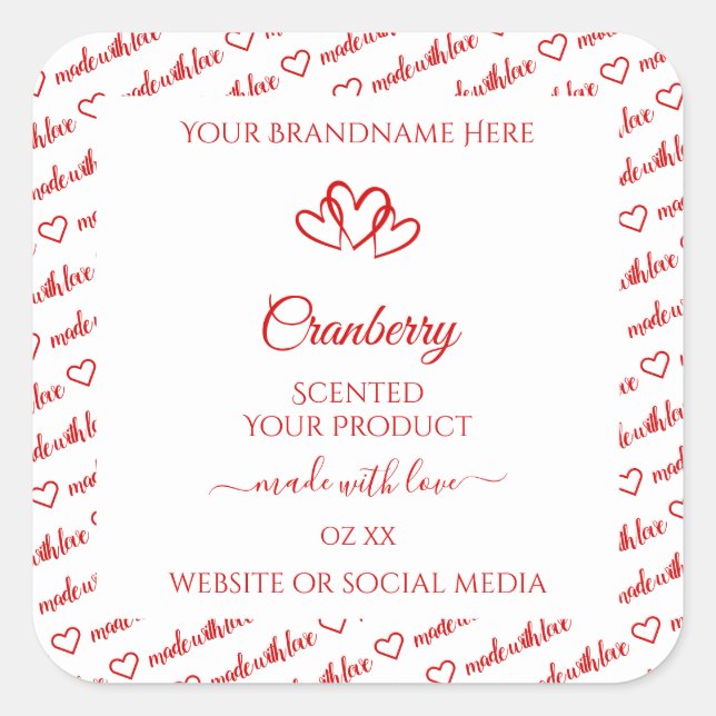 Red White Word Cloud Product Labels Cute Hearts (Front)