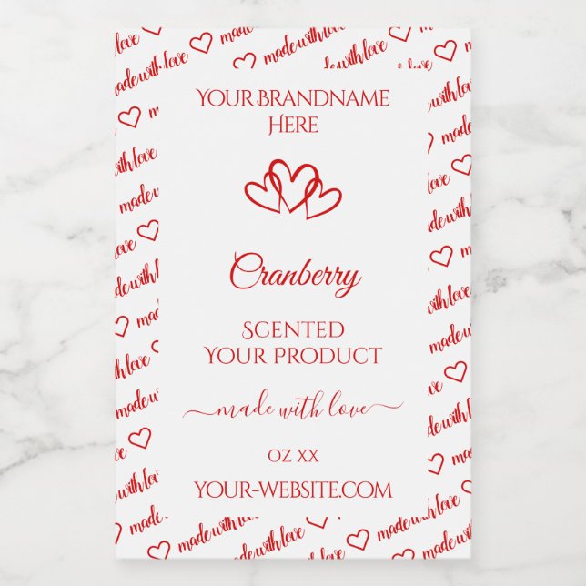 Red White Word Cloud Product Labels Cute Hearts (Single Label)