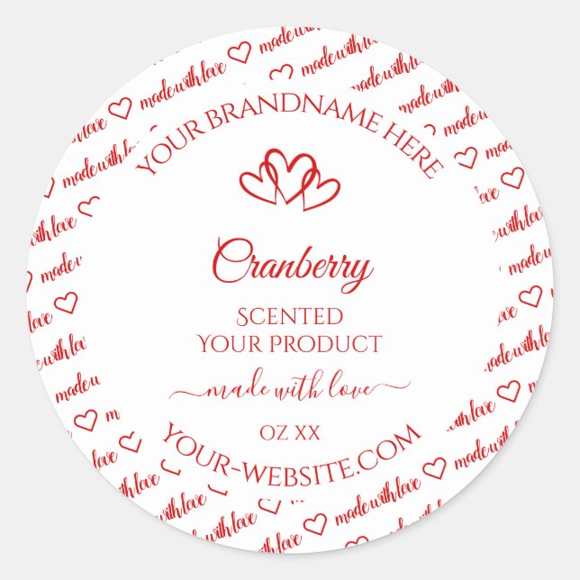 Red White Word Cloud Product Labels Cute Hearts (Front)
