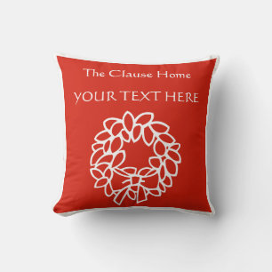 RED & white wreath name family customizeable Xmas Cushion