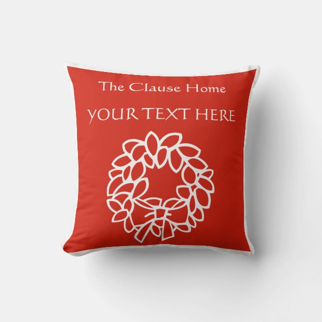RED & white wreath name family customizeable Xmas Cushion (Front)