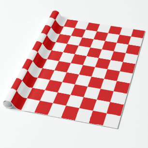 Red White XL Chequered Board Pattern Wrapping Paper