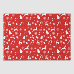 Red White Xmas   Festive Geometric Winter Pattern Tissue Paper