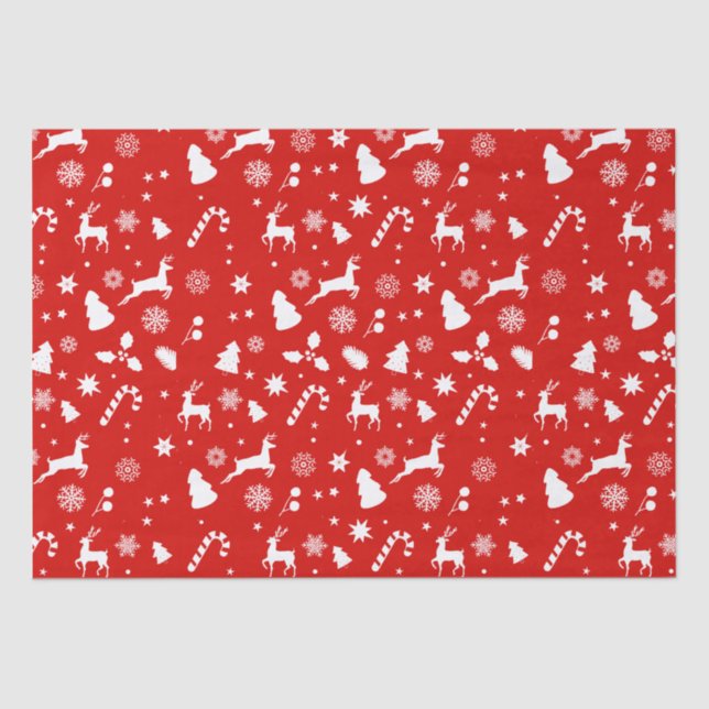 Red White Xmas   Festive Geometric Winter Pattern Tissue Paper (Front)