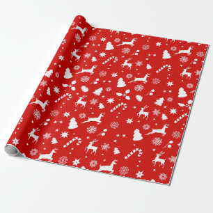 Red White Xmas   Festive Geometric Winter Pattern Wrapping Paper