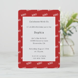 Red White XOXO Birthday Invitation