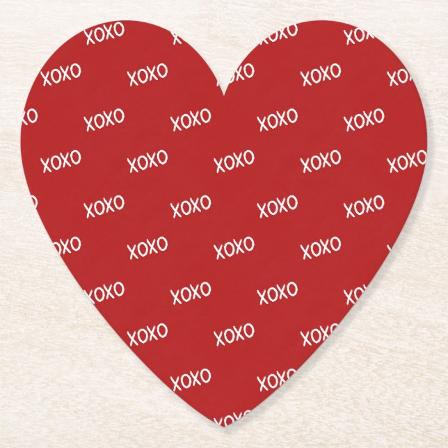 Red White XOXO Love Hugs Kisses Paper Coaster (Front)