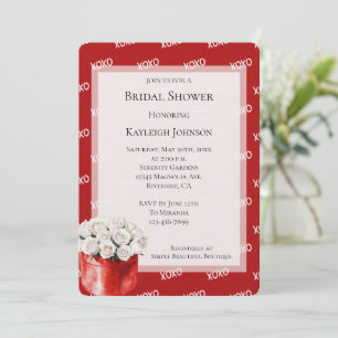 Red White XOXO Roses Bridal Shower Invitation