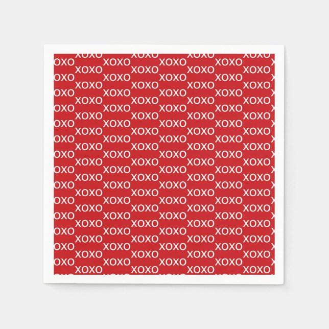 Red & White xoxo Valentine's Party Napkin (Front)