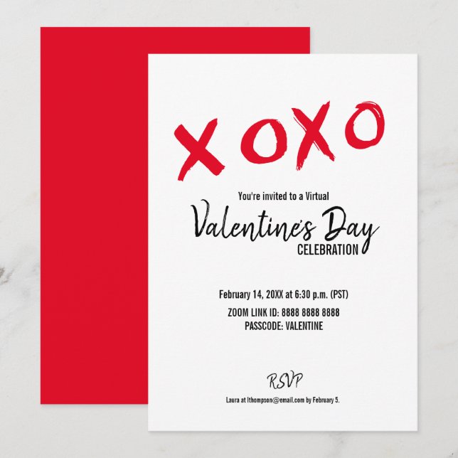Red White XOXO Virtual Valentine's Day Party Invitation (Front/Back)