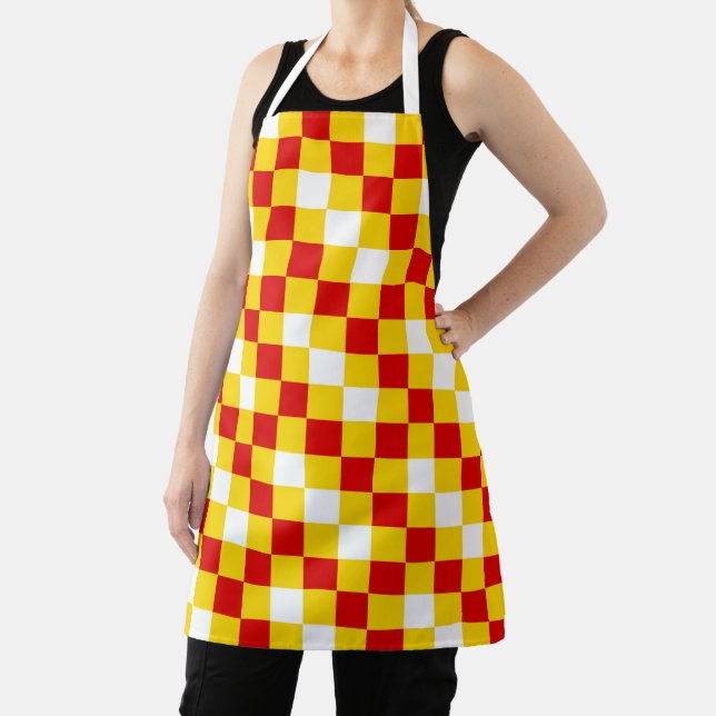 Red White Yellow Chequered Pattern Design  Apron (Insitu)