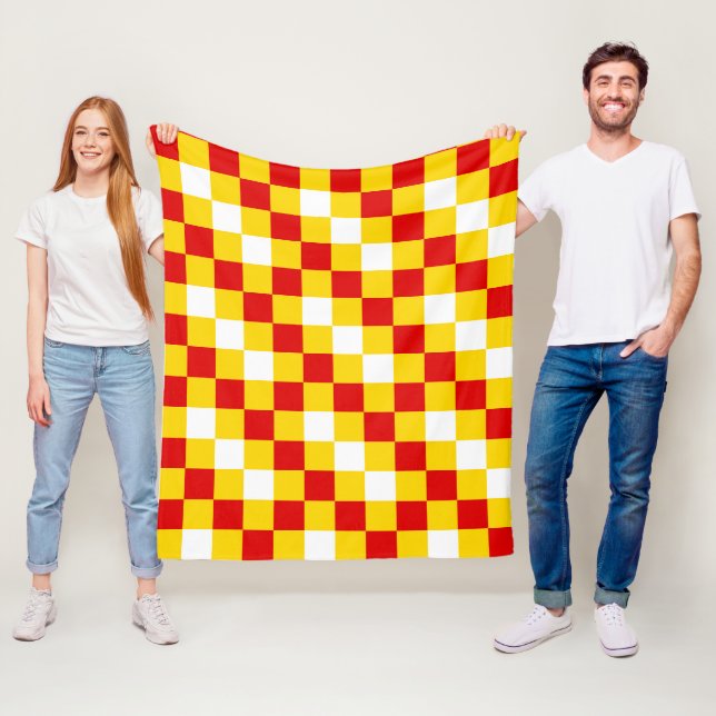 Red White Yellow Chequered Pattern Design  Fleece Blanket (In Situ)