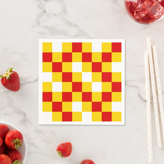 Red White Yellow Chequered Pattern Design  Napkin (Insitu)