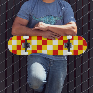 Red White Yellow Chequered Pattern Design  Skateboard