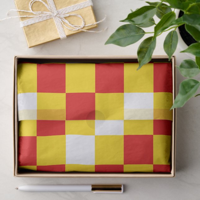 Red White Yellow Chequered Pattern Design  Tissue Paper (Gift)