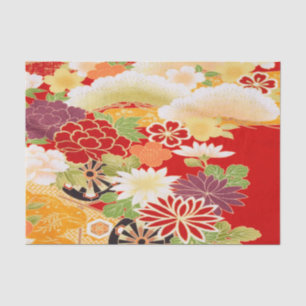 Red White Yellow Japanese Kimono Floral Decoupage Tissue Paper