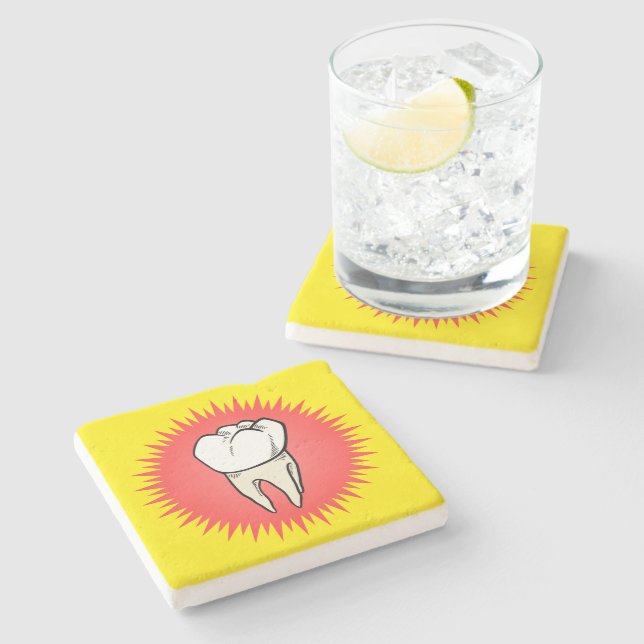 Red White Yellow Molar freshly extracted Cartoon Stone Coaster (Side)