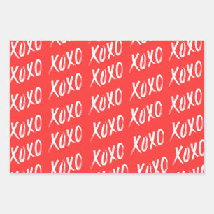 Red White Yellow XOXO Pattern Script Wrapping Paper Sheet