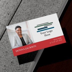 Red White Your Photo & Logo Professional Business Card