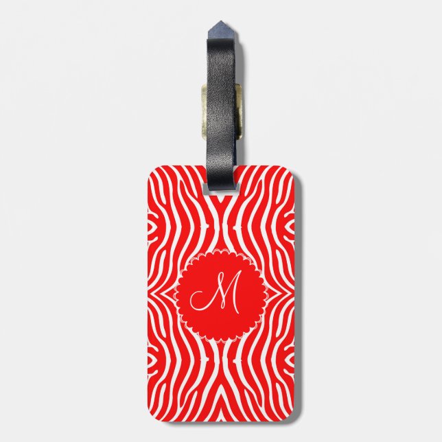 Red & White Zebra Pattern-Customised Luggage Tag (Back Vertical)