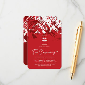 Red/White Zen Bamboo Leaves Chinese Tea Ceremony Enclosure Card