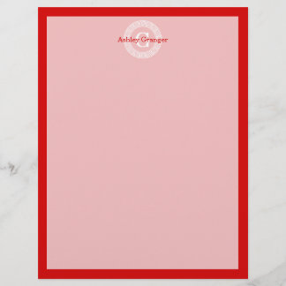 Red Wht Greek Key Rnd Frame Initial Monogram
