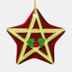 Red Wicca Pentagram Yule Christmas Ornament