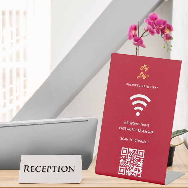 Red Wifi business logo qr code scan to connect Pedestal Sign (Creator Uploaded)