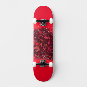 Red Wild Bull Running in Starry Night Skateboard