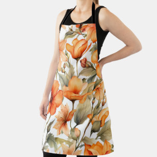 Red Wild Flowers Watercolor Art Apron