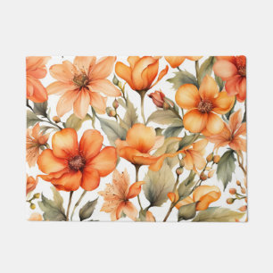 Red Wild Flowers Watercolor Art  Doormat