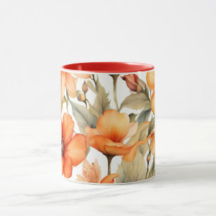 Red Wild Flowers Watercolor Art Mug