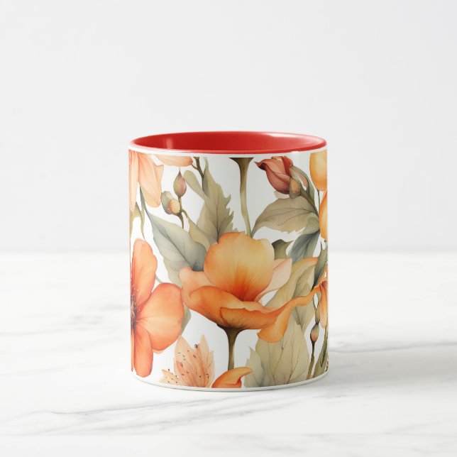 Red Wild Flowers Watercolor Art  Mug (Center)