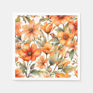 Red Wild Flowers Watercolor Art Napkin