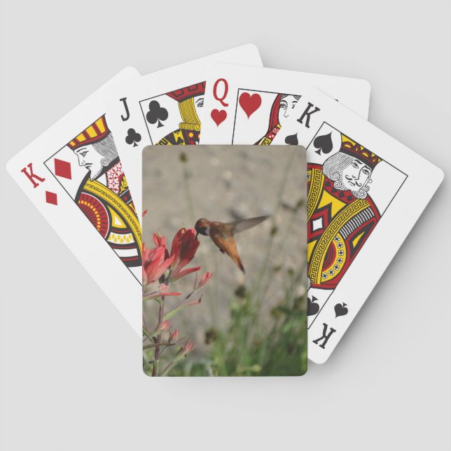 Red wildflower hummingbird playing cards (Back)
