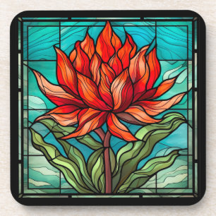 Red Wildflower in Stained Glass Coaster