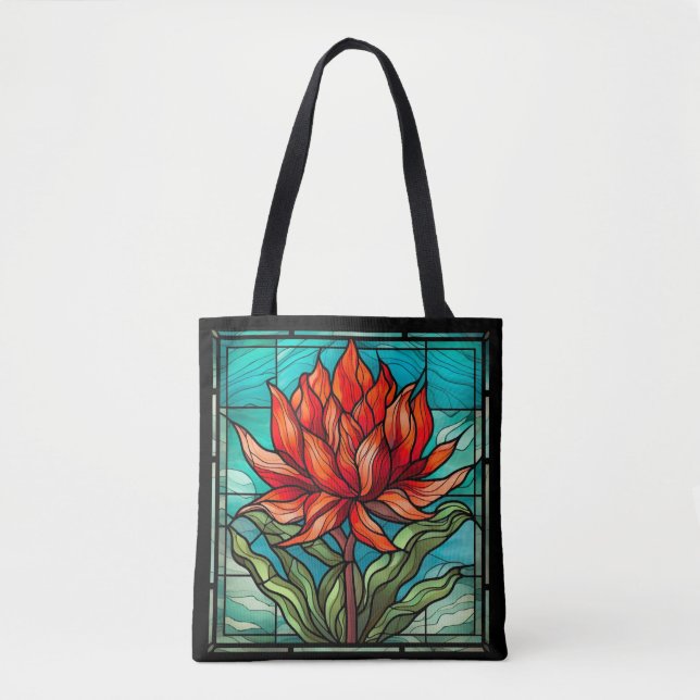 Red Wildflower in Stained Glass Tote Bag (Front)