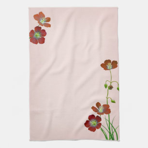 Red Wildflower Tea Towel