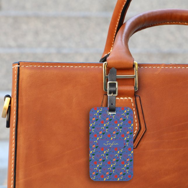 Red wildflowers blue pattern Luggage Tag (Creator Uploaded)