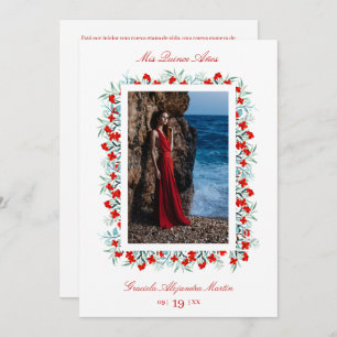 Red Wildflowers Garland Quinceañera Sophisticated  Invitation