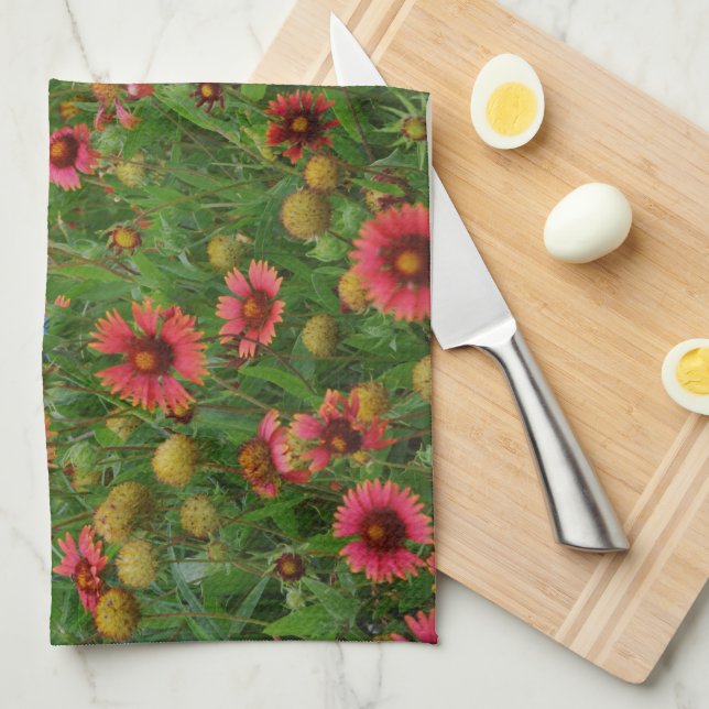 Red Wildflowers Kitchen Towel Red Flowers (Quarter Fold)