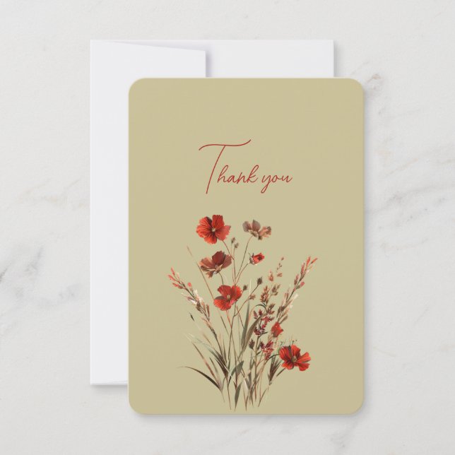 Red Wildflowers Thank You Wedding Gift  (Front)