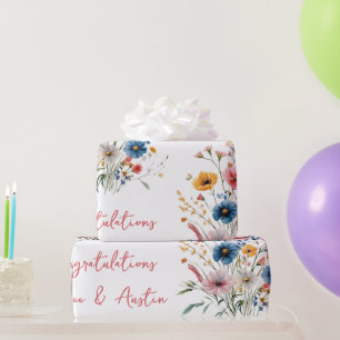 Red Wildflowers Wedding/Shower Congratulations  Wrapping Paper