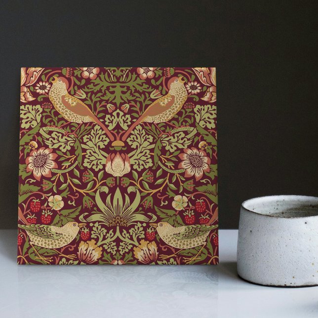 Red William Morris Strawberry Thief Home Decor Cer Tile (Creator Uploaded)