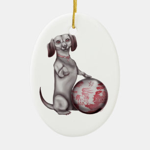 Red Willow Dachshund Ceramic Tree Decoration