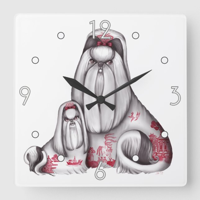 Red Willow Shih Tzus Wall Clock (Front)