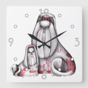 Red Willow Shih Tzus Wall Clock
