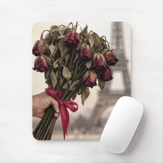 Red Wilted Rose Bouquet in Paris  Mouse Mat (With Mouse)