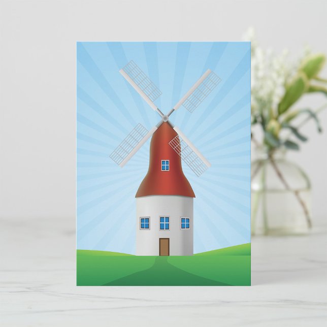 Red Windmill on Green Hills Blue Sky Invitation (Creator Uploaded)