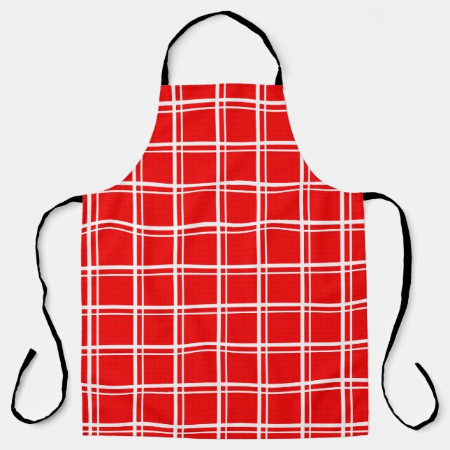 Red Windowpane Plaid Grid Stripes Pattern Design Apron (Front)